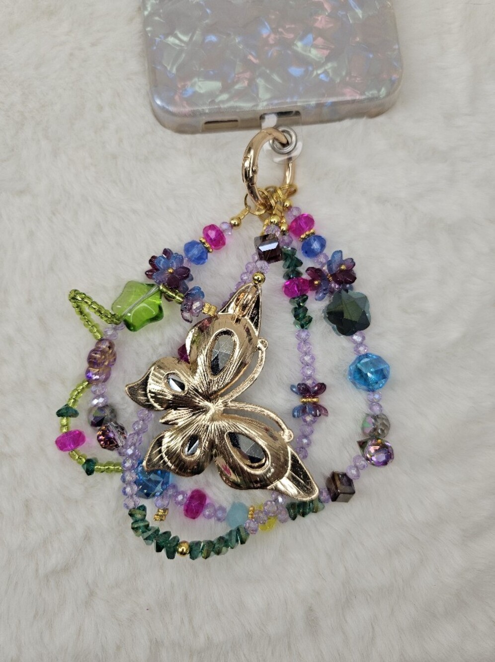 Multicolor Crystal Butterfly Phone/Purse Charm Wrislet Keychain - Picture 6 of 7
